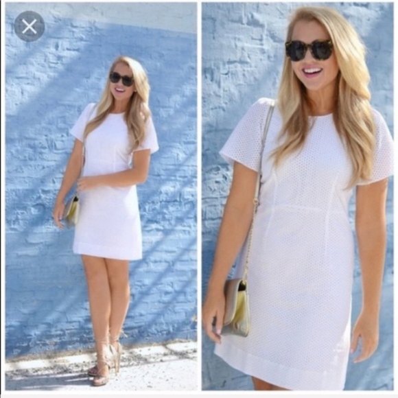 New J. Crew fully lined eyelet crisp short sleeve white sundress